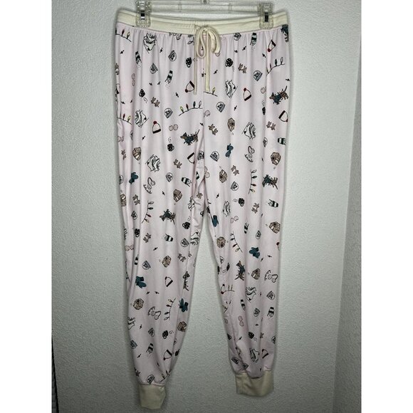 Kate Spade Pajama Set Womens M Henley Jogger Pink Winter Dog Print Top Pants - Picture 4 of 16